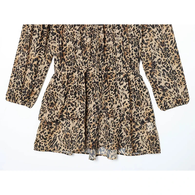 Spring Vintage Animal Print Ruffle Mini Dresses