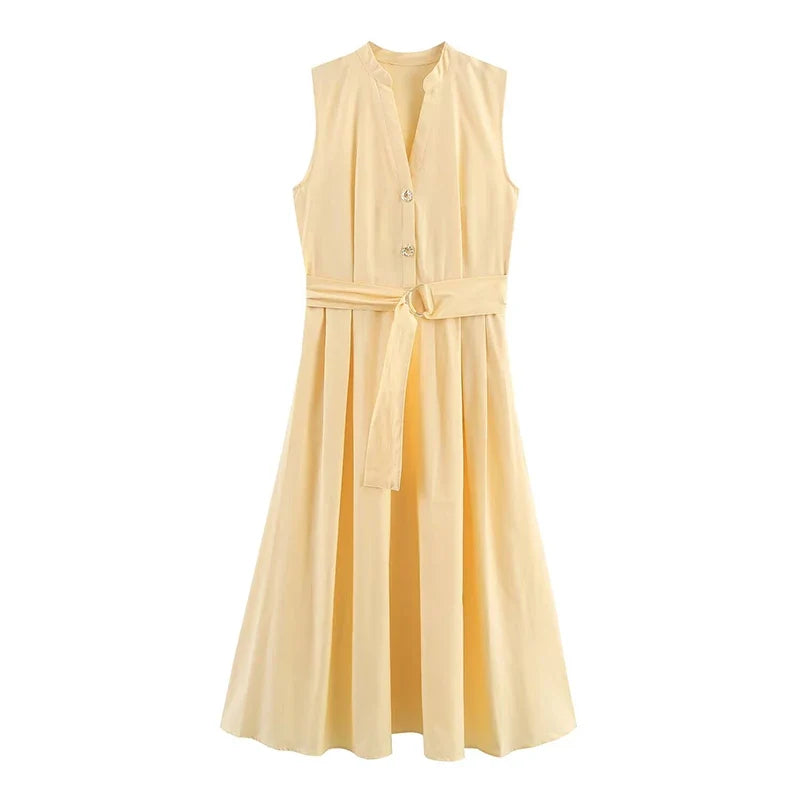 Elegant With Belt A-line Midi Dresses