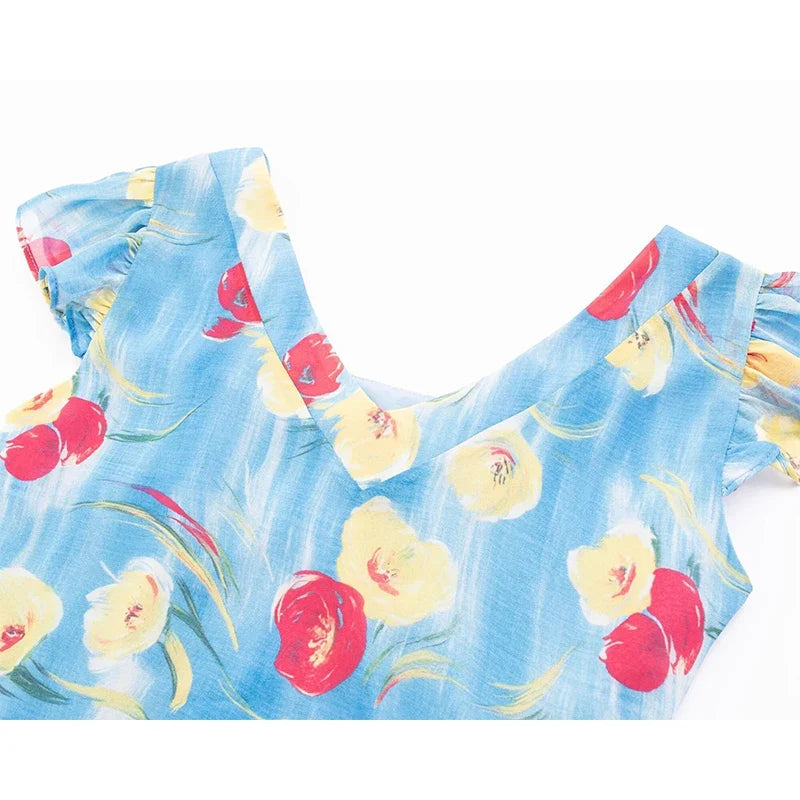 French Vacation Style Square Neck A-line Summer Dresses