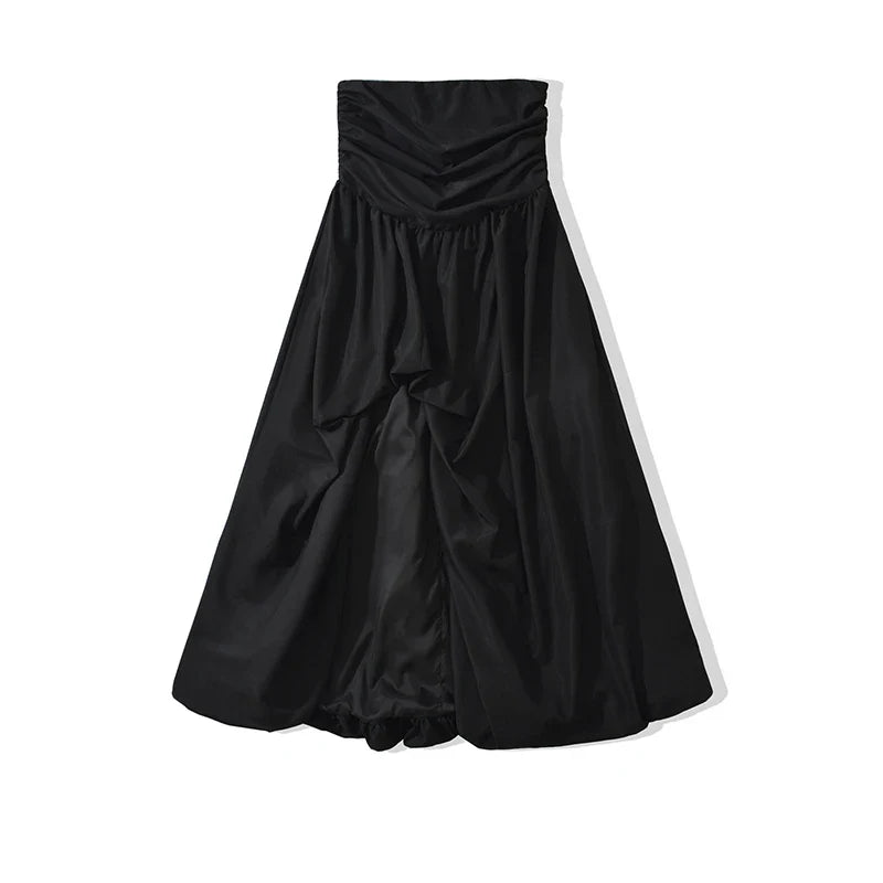 Black Yellow Hem Sexy High Slit Strapless Dresses