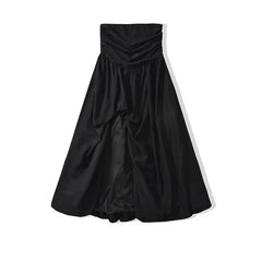 Black Yellow Hem Sexy High Slit Strapless Dresses