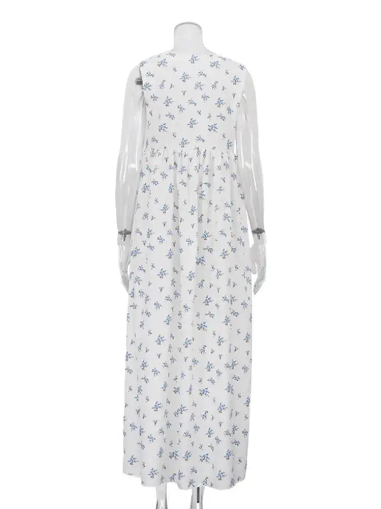 Casual Printed V-neck Sleeveless Single Breasted Dresses