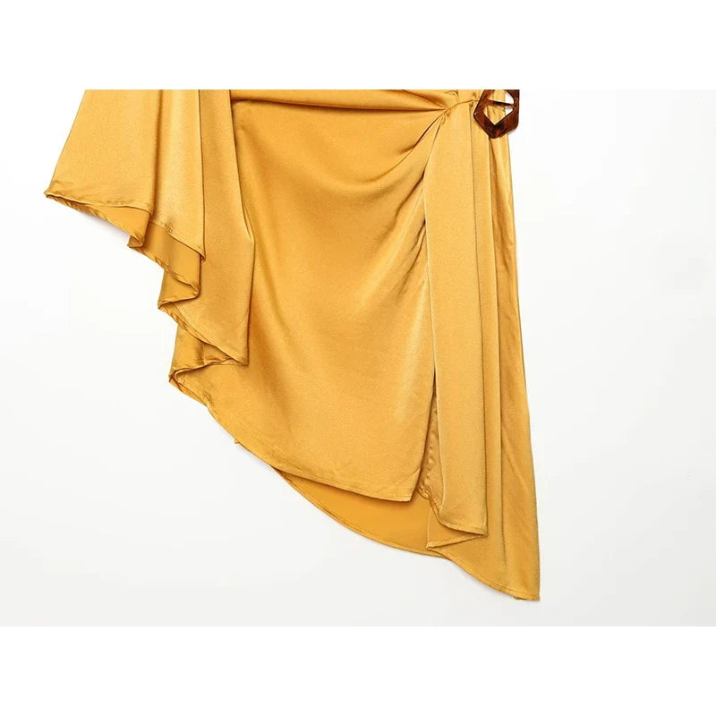 Summer Round Neck Asymmetrical Buckle Dresses