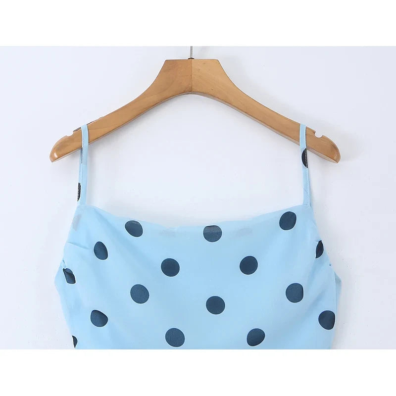 Light Blue Polka Dot Sling Long Dresses