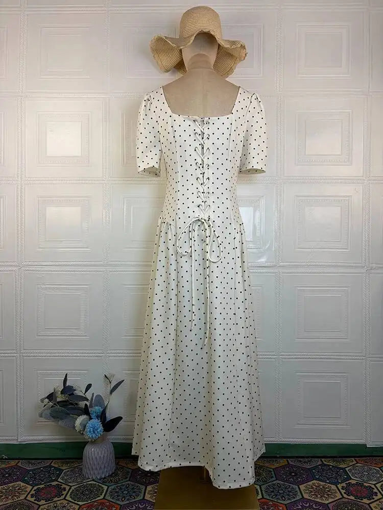 Autumn Retro Polka Dot Square Neck Short Sleeved Dresses