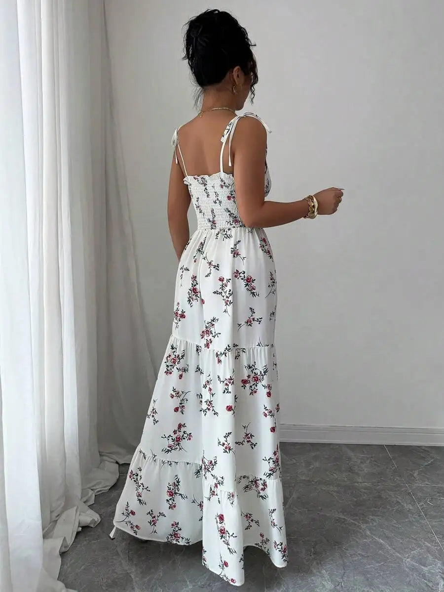 Ditsy Floral Ruffle Hem Sleeveless Dresses
