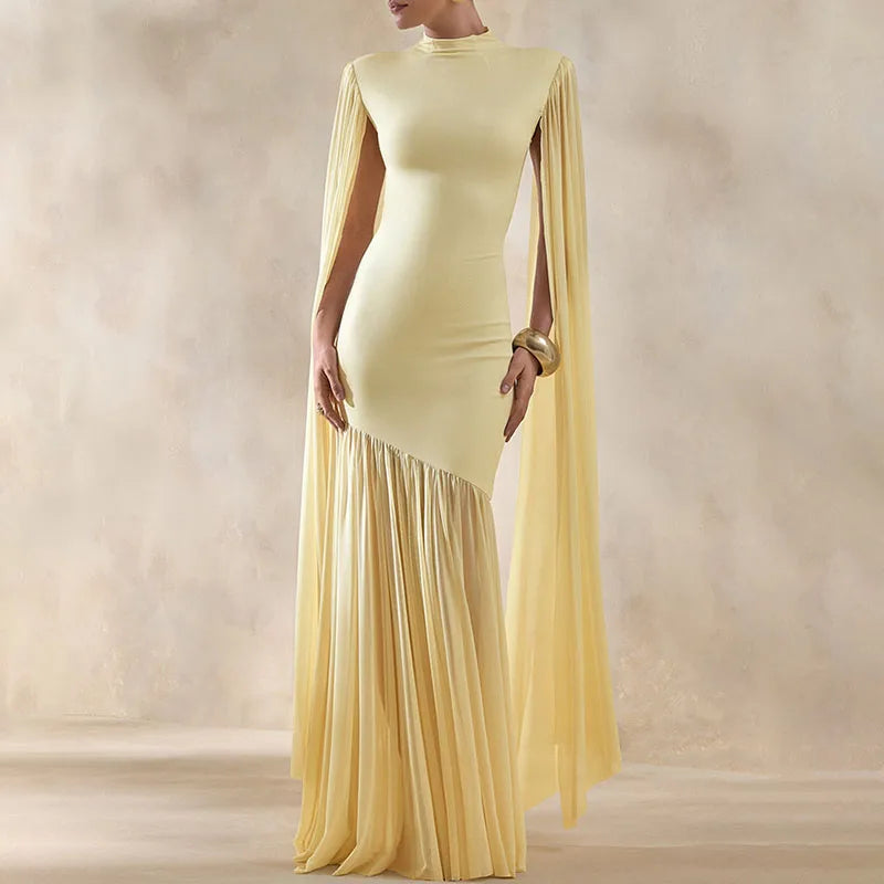 Patchwork Slim Fit Party Dresses Spring Summer O-neck Shawl Sleeve Dresses