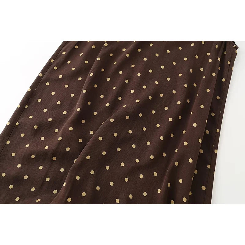 Brown Polka Dot Halter Maxi Dresses