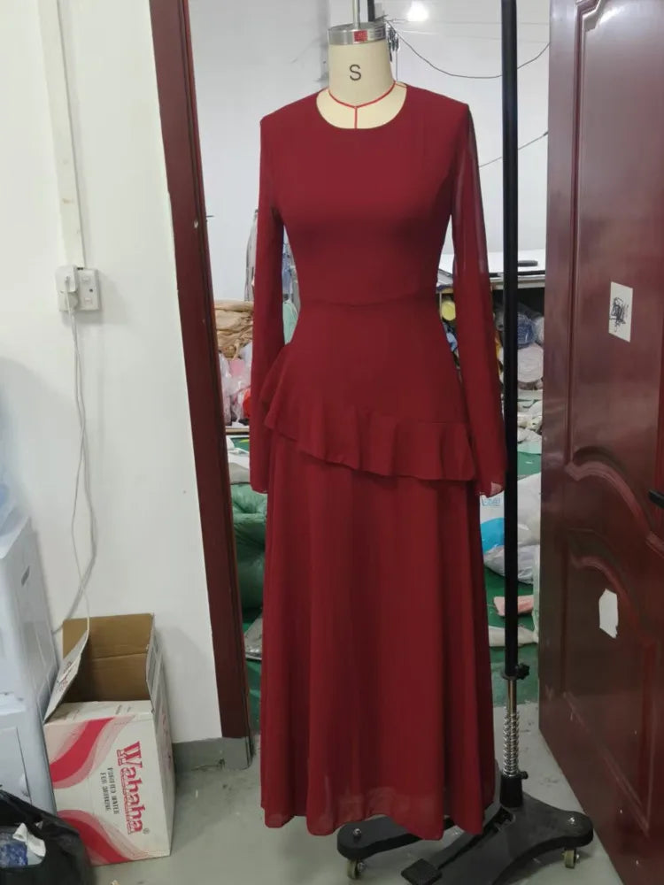 Autumn Round Neck Long Sleeve Irregular Slimming Dresses