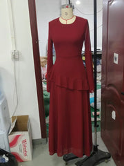 Autumn Round Neck Long Sleeve Irregular Slimming Dresses