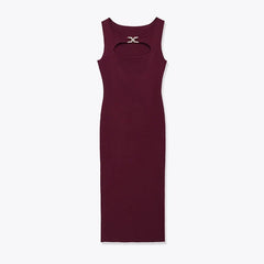 Front Cut Out Knit Wine Red Dresses