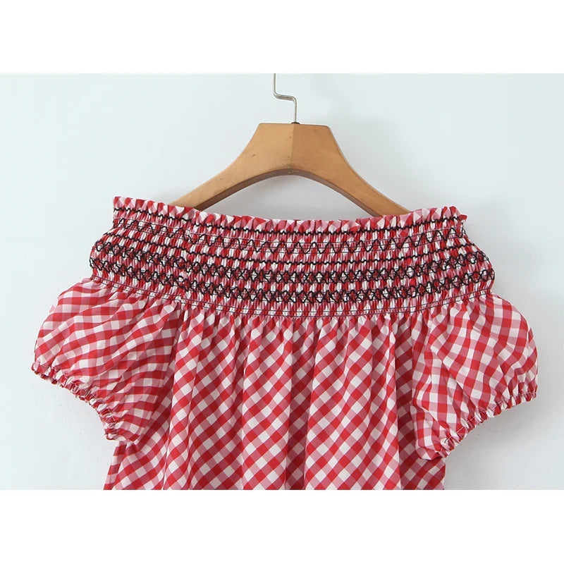 Sexy Off Shoulder Vintage Plaid Dresses