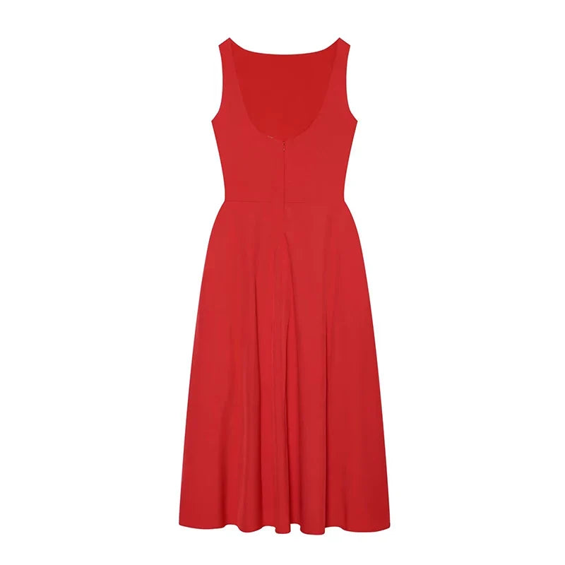 Red Sleeveless Midi Dresses