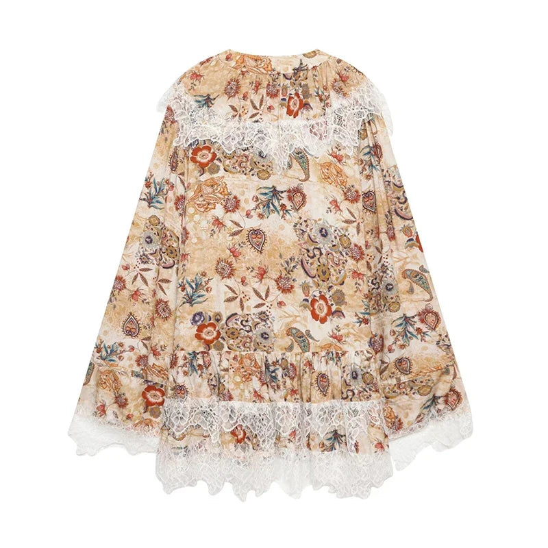 Lace Patchwork Floral Print Short Dresses