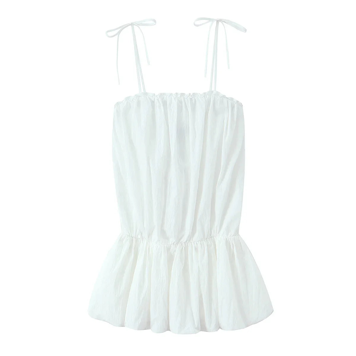 Sexy Spaghetti Straps Balloon Hem White Mini Dresses Summer Vestidos