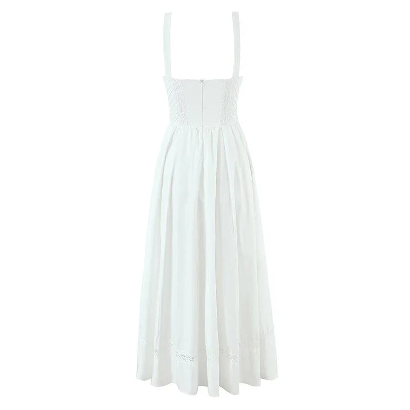 Lace Spliced Elegant White Sleeveless Dresses