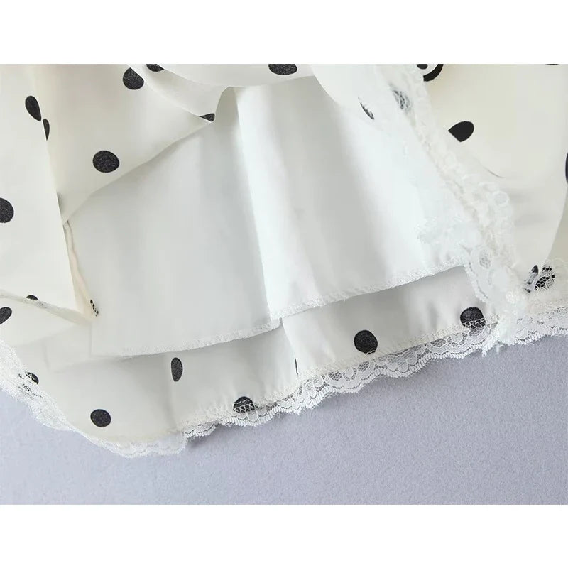Lace Spliced Polka Dot Halter Dresses