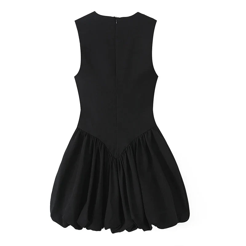 O Neck Sleeveless Balloon Effect Short Dresses