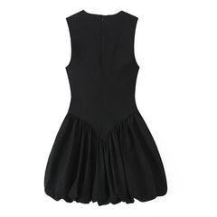 O Neck Sleeveless Balloon Effect Short Dresses