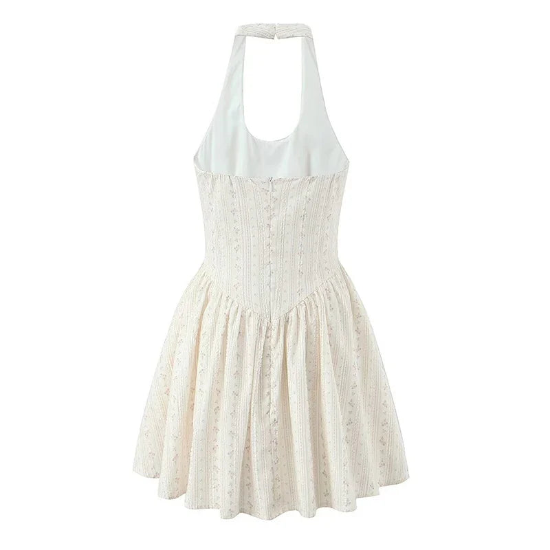 Summer Floral Print Halter Neck Mini Dresses