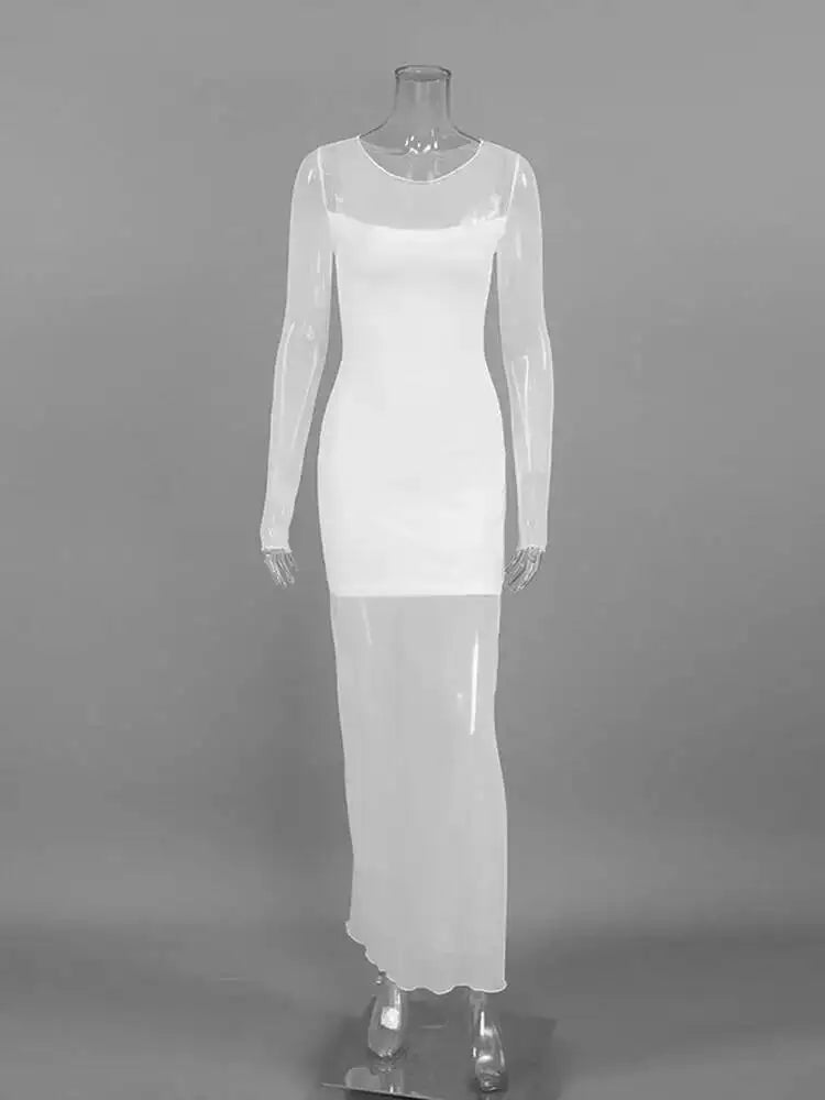 Temperament Sheer Gauze Double-layer Splicing Waist Slimming Dresses