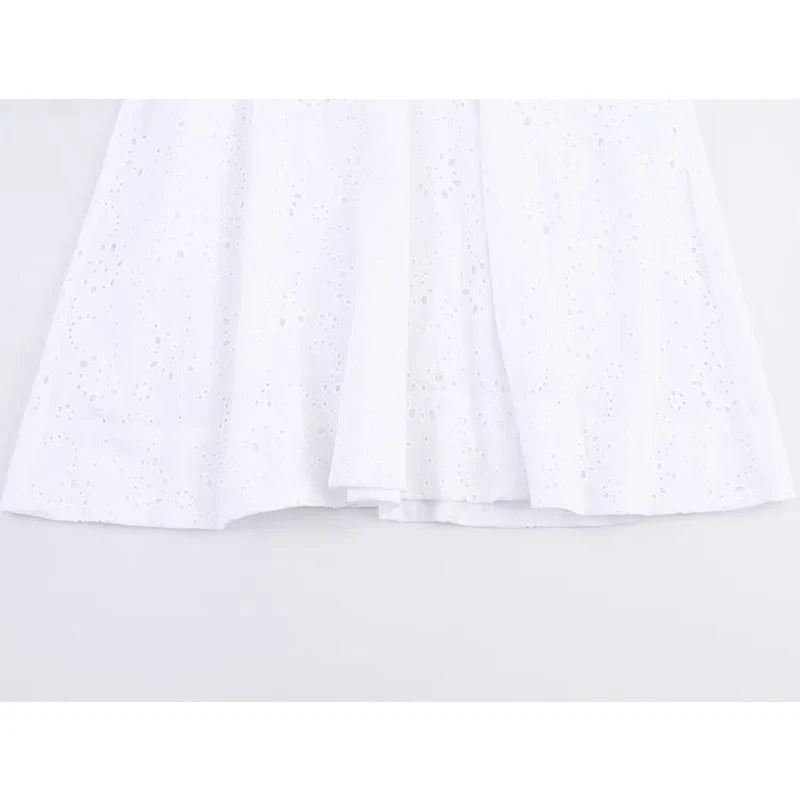Hollow Out Embroidery White Shirt Dresses