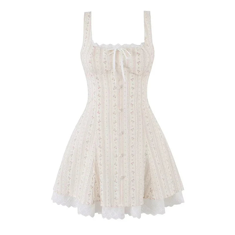 Pretty Girls Lace Trim Floral Corset Mini Dresses