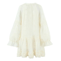 Spring Summer Floral Embroidery Loose Short Dresses Long Sleeve Casual Holiday Dresses