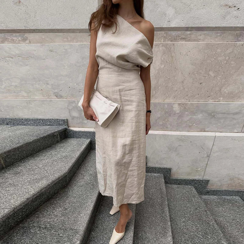 Sexy Slanted Neck High Waist Daily Dresses