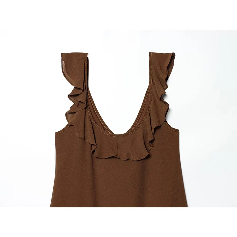 Summer Brown Ruffle Short Dresses