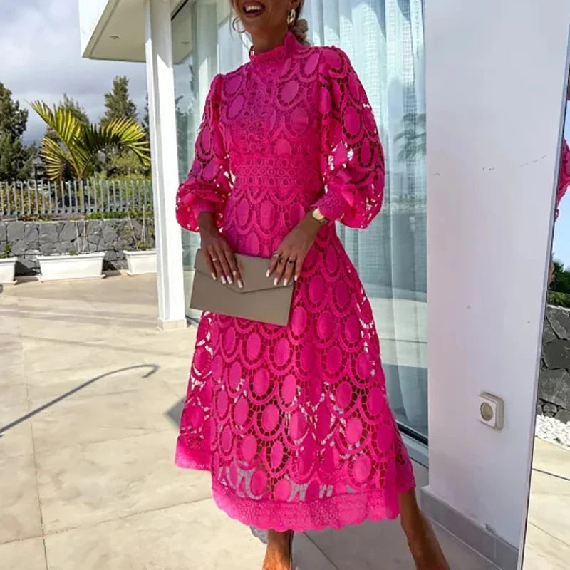 Lady Sexy Hollow Lantern Sleeve Party Dresses