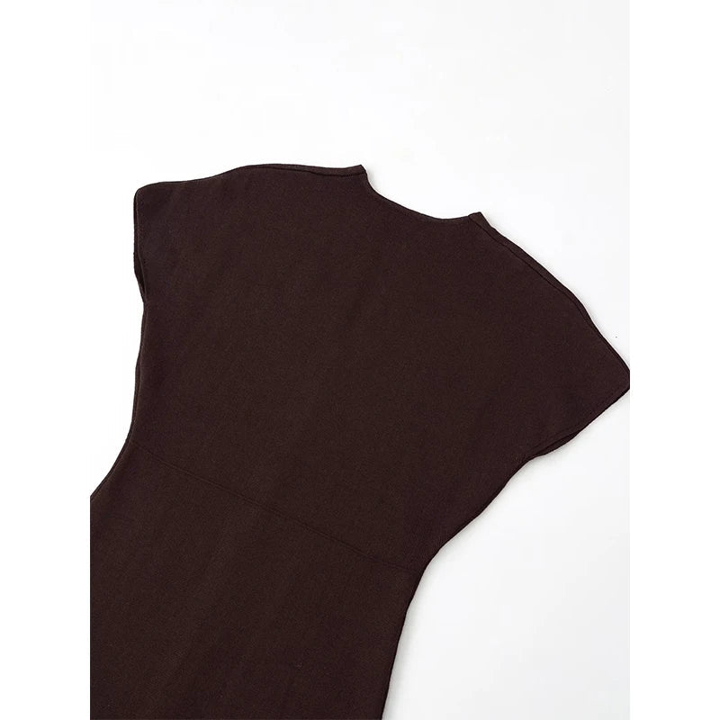 Brown Knit A-line Midi Dresses