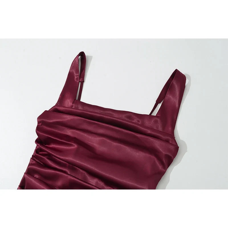 Wine Red Satin Sling Maxi Dresses