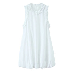 Summer Ruffle O Neck Sleeveless A-line Mini White Dresses Sexy Casual Vestidos