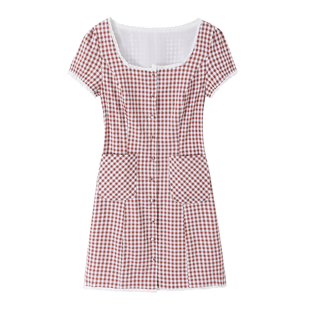 Lace Trim Plaid Mini Dresses