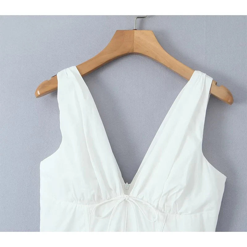 Sexy Elegant Sleeveless Deep V Neck White Dresses