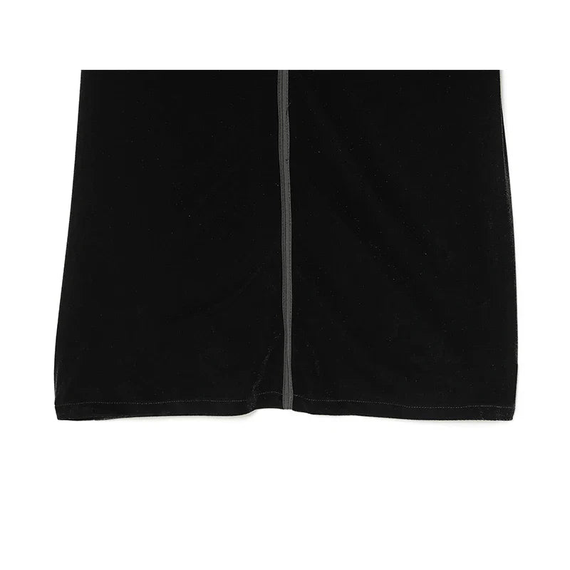 Spaghetti Straps V Neck Midi Black Velvet Dresses Female Sexy Vestidos