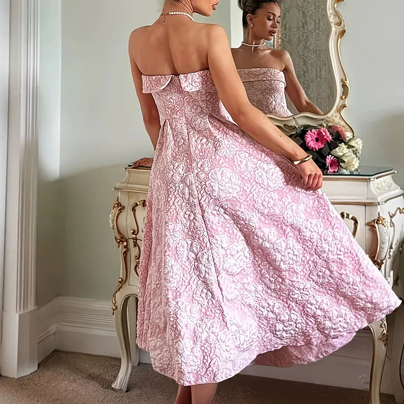 Luxury Tube Tops Jacquard Solid Evening Dresses