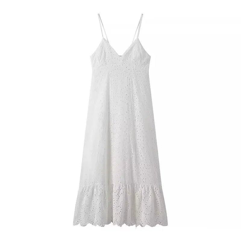 Sexy Backless Hollow Out Embroidery Spaghetti Strap Dresses
