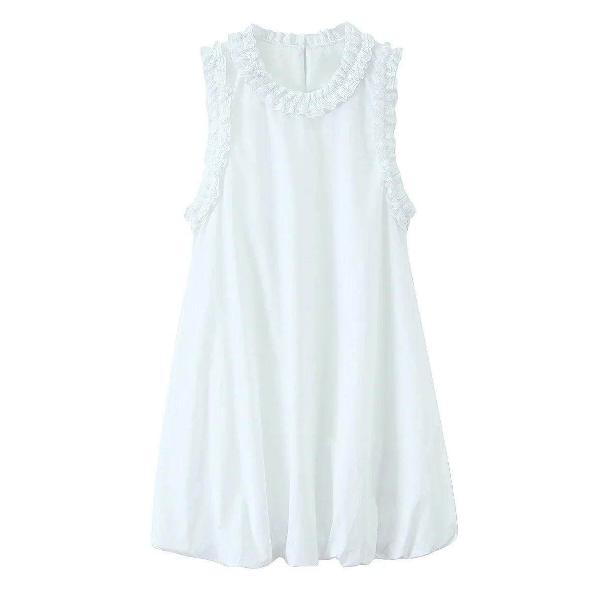 Summer Ruffle O Neck Sleeveless A-line Mini White Dresses Sexy Casual Vestidos