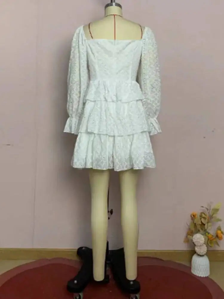 Sweet Square Neck Long Sleeved Ruffled Layered Dresses