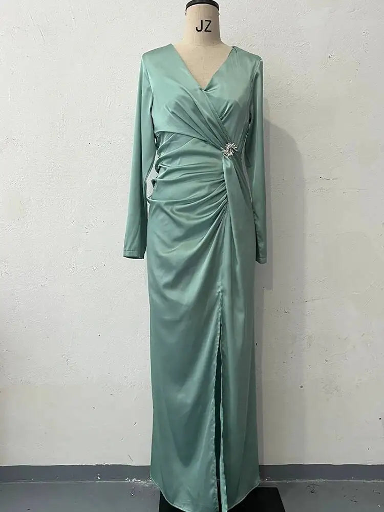 Beach Vacation V-neck Long Sleeved Cross Slim Fit Dresses