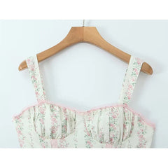 French Style Romantic Floral Print Elegant Sling Long Dresses