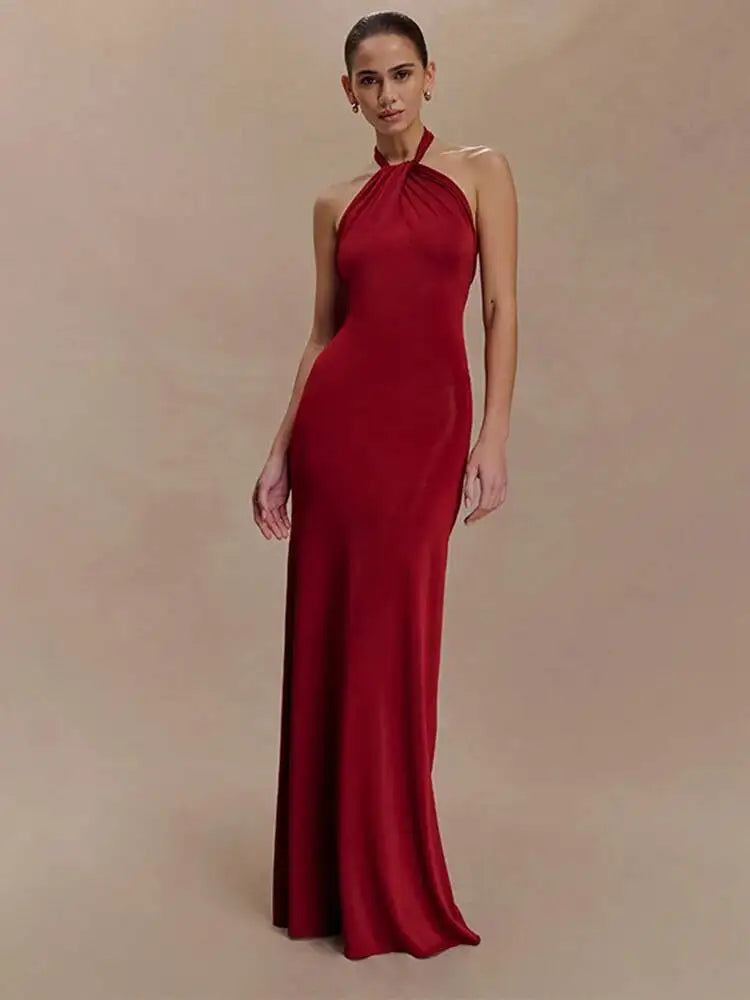 Hanging Neck Sleeveless Waist Slimming Dresses
