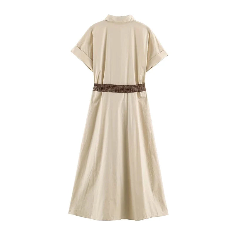Khaki Midi Shirt Dresses