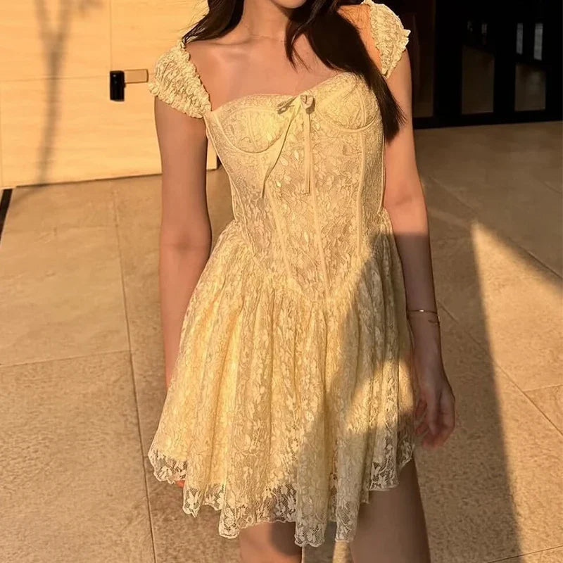 French Romantic Lace Floral Mini Dresses