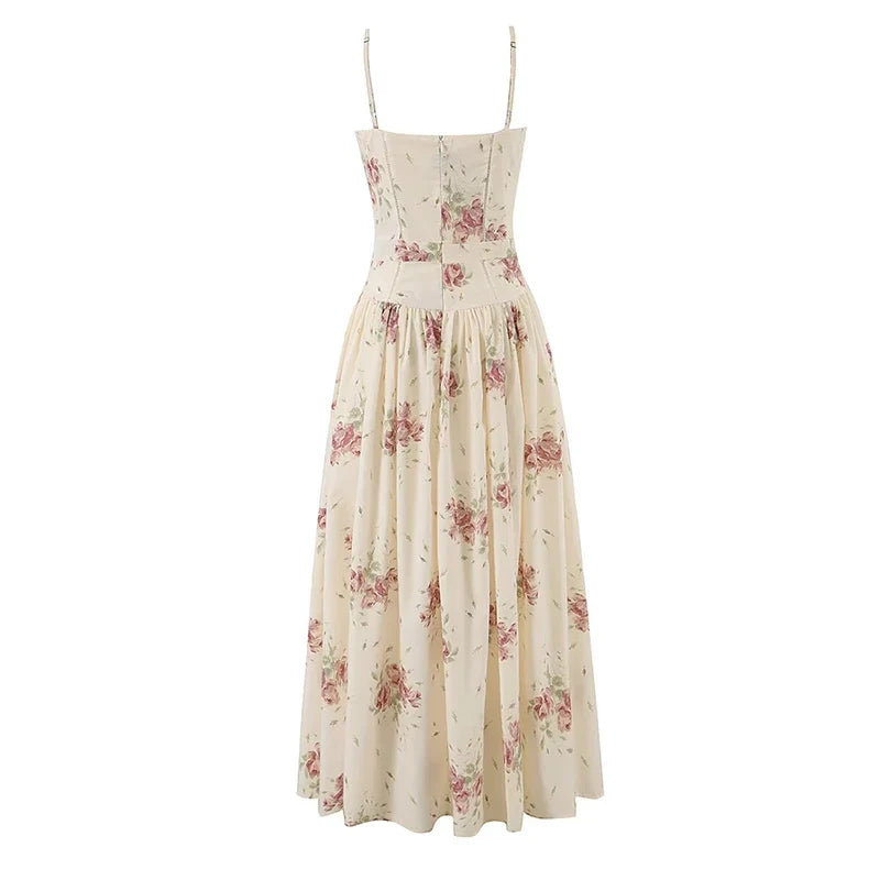 Sexy Spaghetti Straps Floral Print Long Dresses