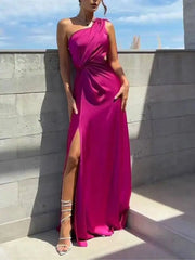 Temperament Slant Neck Irregular Folded Split Dresses