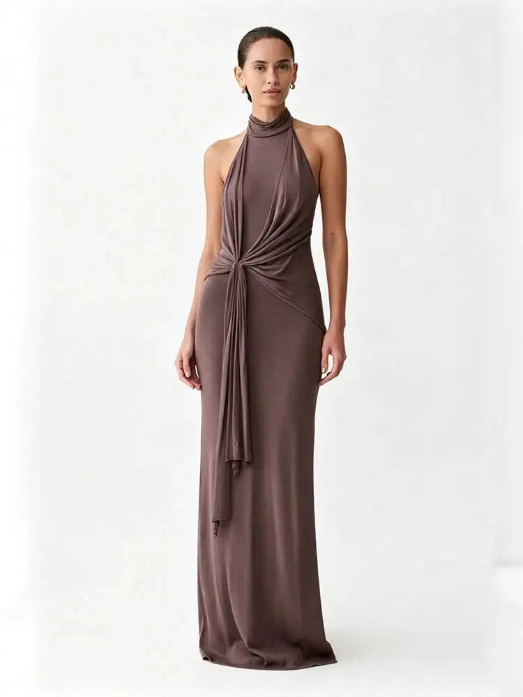 Fashionable Neck Hanging Backless Irregular Dresses
