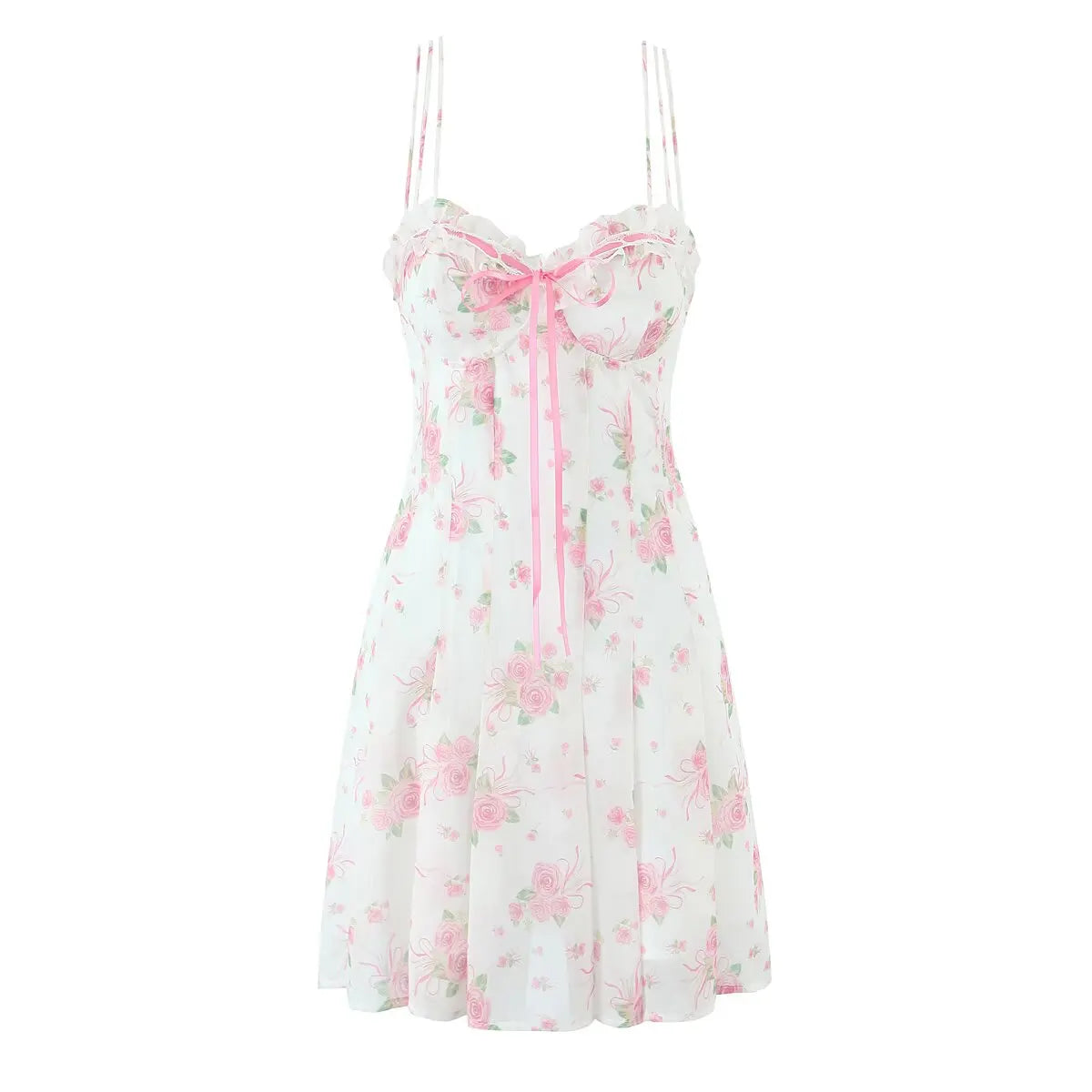 Romantic Sweet Floral Print Sexy Backless Sling Mini Dresses Pretty Girl A-line Summer Dresses